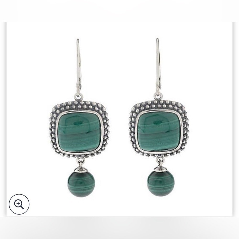 Sterling Malachite Bead drop lever back earrings - Picture 3 of 8